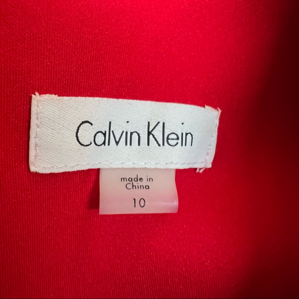 Calvin Klein Red Sleeveless Midi Dress with Black Floral Appliqué - Picture 8 of 11